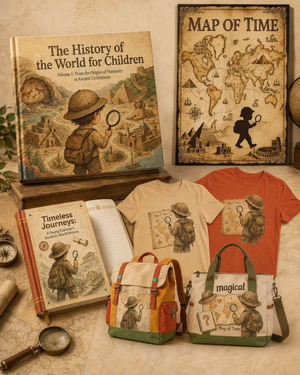 Merchandise preview: “Map of Time” poster, t-shirts, backpacks and bags inspired by the book's illustrations